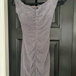 Speechless Off the Shoulder Glitter Gray Dress